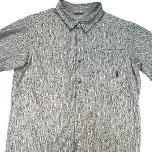 Columbia Mens Button Up Shirt Tan Outdoor Tree Deer Print Hiking Fishing XL